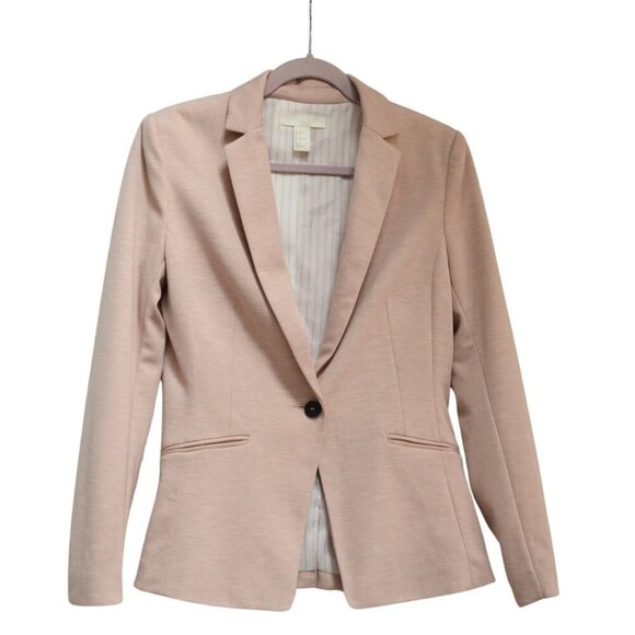 H&M Light Salmon Pink Knit One Button Relaxed Fit Modern Blazer Office Lined - Picture 1 of 12